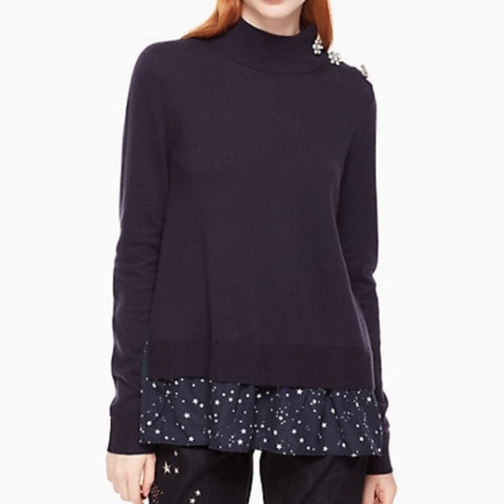 Kate spade ♠️ Night sky mixed media long sleeve sweater in icy Navy